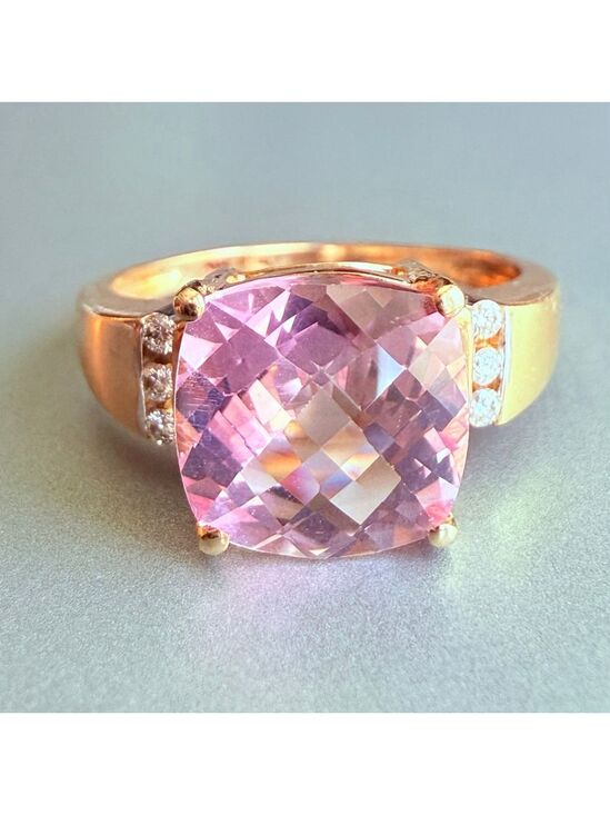 Jewelry - Estate 14K Solid Yellow Gold 4.6 CT Natural Pink Topaz Diamond Chatelaine Ring
